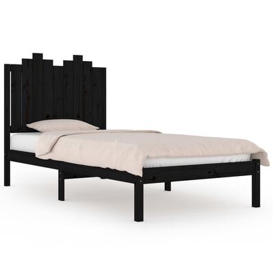 vidaXL Cadru de pat single, negru, 90x190 cm, lemn masiv de pin