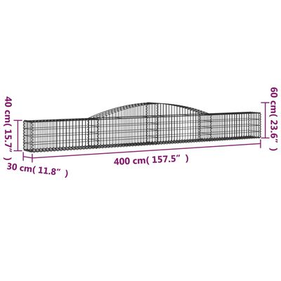 vidaXL Coșuri gabion arcuite 2 buc, 400x30x40/60 cm, fier galvanizat