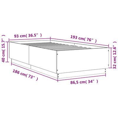 vidaXL Cadru de pat, gri beton, 90x190 cm, lemn prelucrat