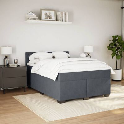 vidaXL Pat box spring cu saltea, gri închis, 160x200 cm, catifea