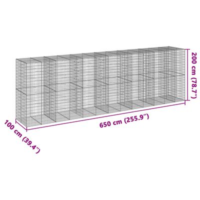 vidaXL Coș gabion cu capac, 650x100x200 cm, fier galvanizat