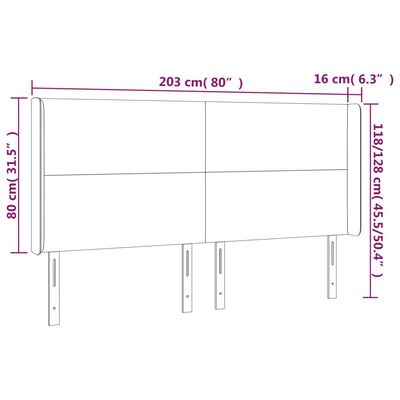 vidaXL Tăblie de pat cu LED, negru, 203x16x118/128 cm, catifea