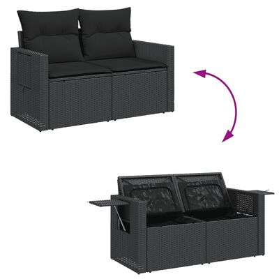 vidaXL Set mobilier de grădină cu perne, 8 piese, negru, poliratan