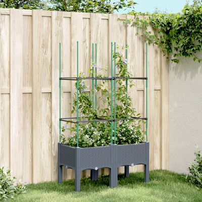 vidaXL Jardinieră de grădină cu spalier, gri, 80x40x142,5 cm, PP