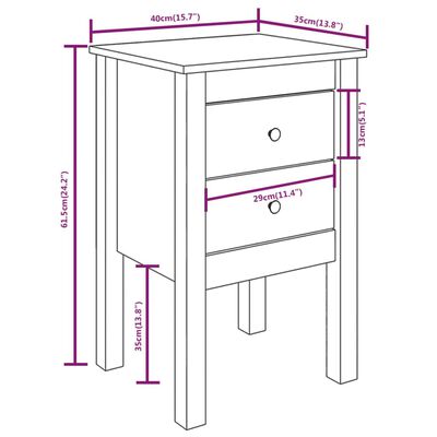 vidaXL Noptiere, 2 buc., alb, 40x35x61,5 cm, lemn masiv de pin