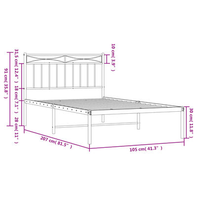 vidaXL Cadru de pat din metal cu tăblie, alb, 100x200 cm