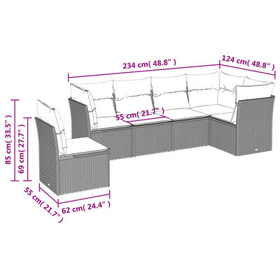 vidaXL Set mobilier de grădină cu perne, 6 piese, negru, poliratan