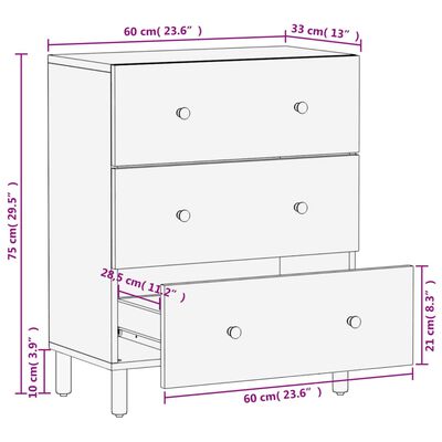 vidaXL Dulap lateral, 60x33x75 cm, lemn masiv de mango