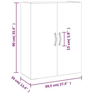 vidaXL Dulap pe perete, stejar afumat, 69,5x34x90 cm, lemn prelucrat