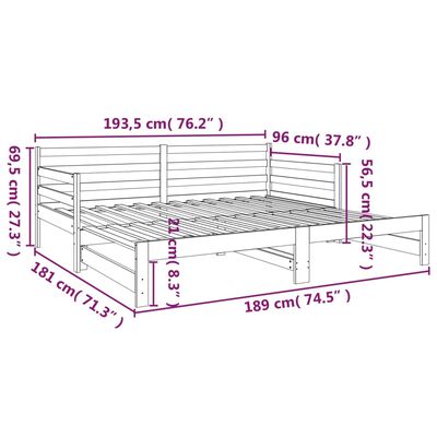 vidaXL Pat de zi extensibil, alb, 2x(90x190) cm, lemn masiv de pin