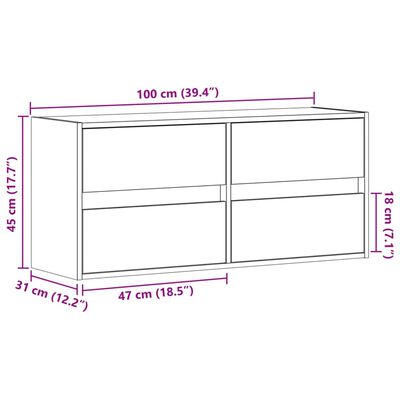 vidaXL Comodă TV de perete cu lumini LED, stejar sonoma, 100x31x45 cm