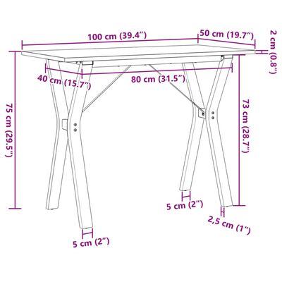 vidaXL Masă de bucătărie, cadru Y, 100x50x75cm lemn masiv pin și fontă