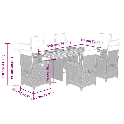 vidaXL Set mobilier de grădină cu perne, 7 piese, gri, poliratan