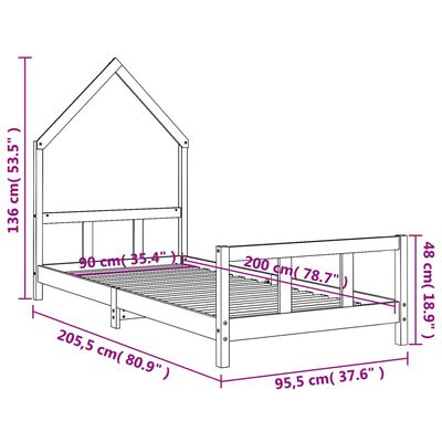 vidaXL Cadru pat pentru copii, negru, 90x200 cm, lemn masiv de pin