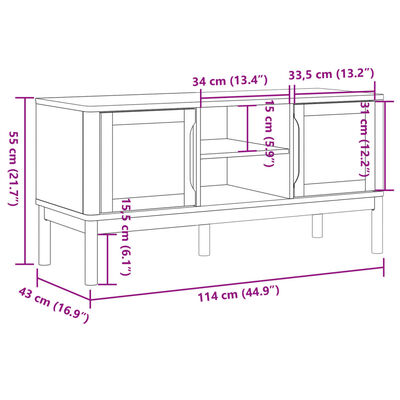 vidaXL Dulap TV "FLORO", maro ceruit, 114x43x55 cm, lemn masiv de pin