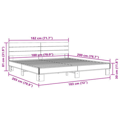 vidaXL Cadru de pat, stejar maro, 180x200 cm, lemn prelucrat și metal