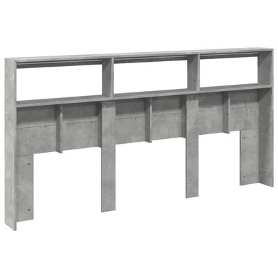 vidaXL Tăblie de pat cu dulap și LED, gri beton, 200x17x102 cm