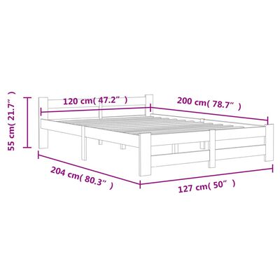 vidaXL Cadru de pat, gri închis, 120 x 200 cm, lemn masiv de pin