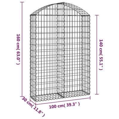 vidaXL Coș gabion arcuit, 100x30x140/160 cm, fier galvanizat