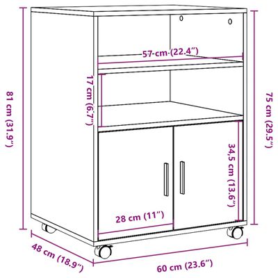 vidaXL Dulap cu roți, stejar sonoma, 60x48x81 cm, lemn prelucrat