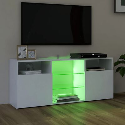 vidaXL Comodă TV cu lumini LED, alb extralucios, 120x30x50 cm