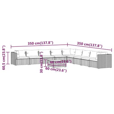 vidaXL Set mobilier de grădină cu perne, 10 piese, gri, poliratan