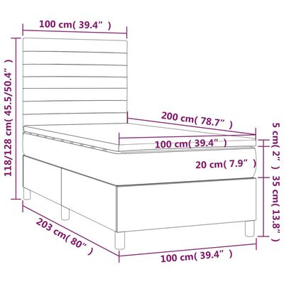 vidaXL Pat cu arcuri, saltea și LED, crem, 100x200 cm, textil