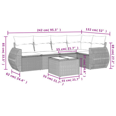 vidaXL Set mobilier grădină cu perne, 6 piese, gri, poliratan