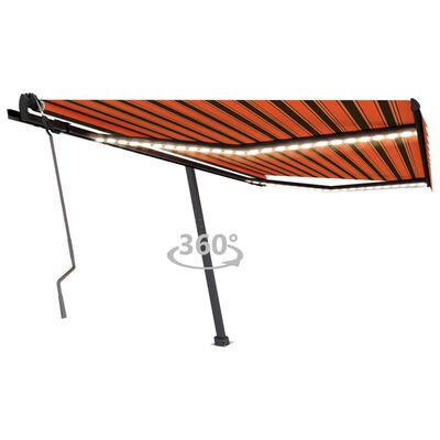 vidaXL Copertină retractabilă manual, LED, portocaliu/ maro 450x350 cm