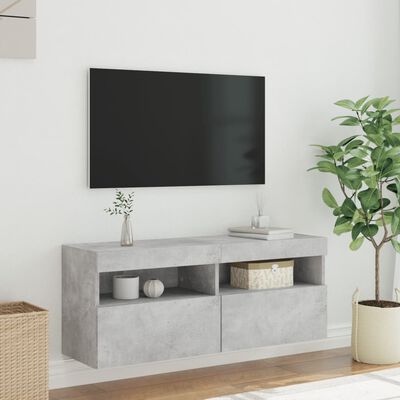 vidaXL Comodă TV de perete cu lumini LED, gri beton, 100x30x40 cm