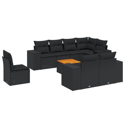 vidaXL Set mobilier de grădină cu perne, 9 piese, negru, poliratan