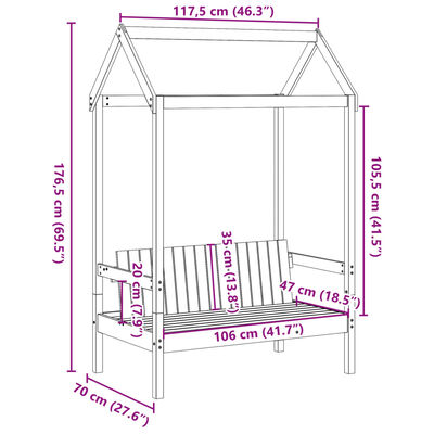 vidaXL Banchetă cu acoperiș, alb, 117,5x70x176,5 cm, lemn masiv pin