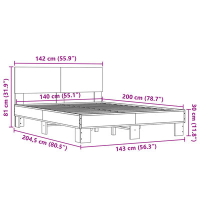 vidaXL Cadru de pat, stejar maro, 140x200 cm, lemn prelucrat și metal