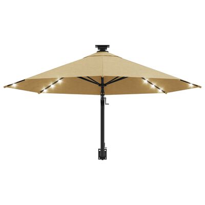 vidaXL Umbrelă soare LED montaj pe perete stâlp metal gri taupe 300cm