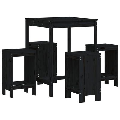 vidaXL Set mobilier bar de grădină, 5 piese, negru, lemn masiv de pin