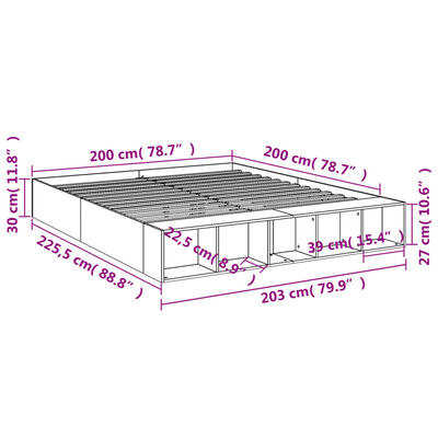 vidaXL Cadru de pat, alb, 200x200 cm, lemn prelucrat