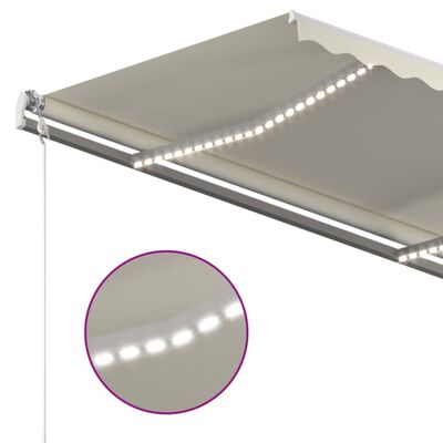 vidaXL Copertină retractabilă manual cu LED, crem, 450x350 cm