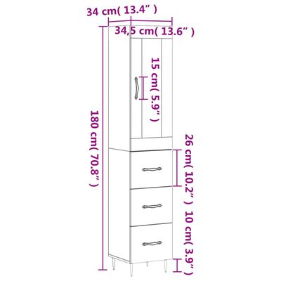 vidaXL Dulap înalt, stejar maro, 34,5x34x180 cm, lemn prelucrat