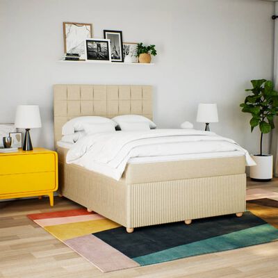 vidaXL Pat box spring cu saltea, crem, 140x200 cm, textil