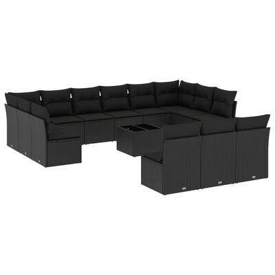 vidaXL Set mobilier de grădină cu perne, 14 piese, negru, poliratan