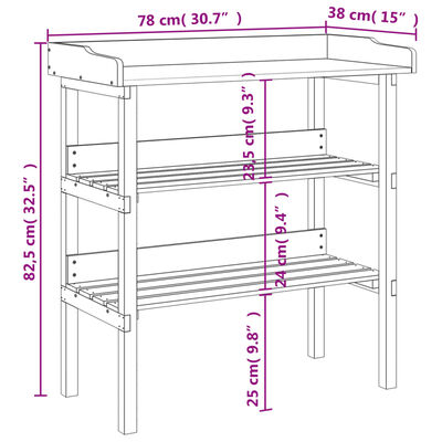 vidaXL Masă de plante cu raft, gri, 78x38x82,5 cm, lemn masiv de brad