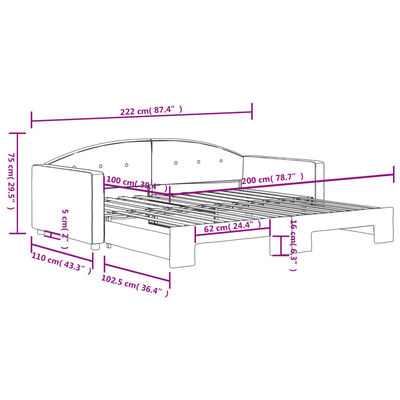 vidaXL Pat de zi cu extensie, gri deschis, 100x200 cm, catifea