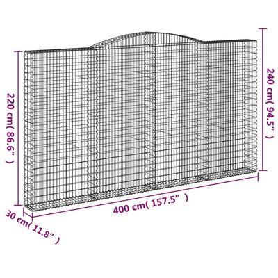 vidaXL Coșuri gabion arcuite, 2 buc, 400x30x220/240cm, fier galvanizat