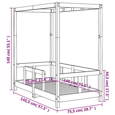 vidaXL Cadru de pat pentru copii, 70x140 cm, lemn masiv de pin