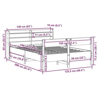 vidaXL Cadru de pat fără saltea, alb, 120x190 cm, lemn masiv pin