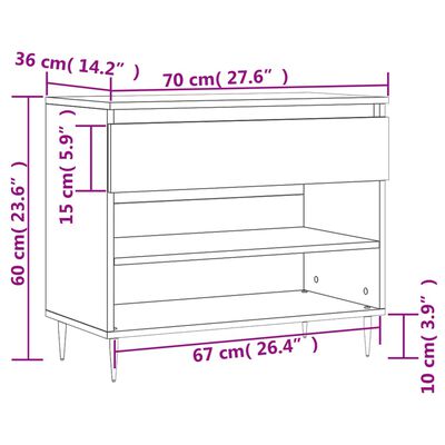 vidaXL Pantofar, alb, 70x36x60 cm, lemn prelucrat