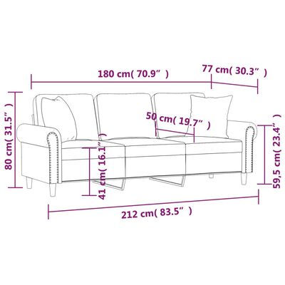 vidaXL Canapea cu 3 locuri cu pernuțe, negru, 180 cm, catifea