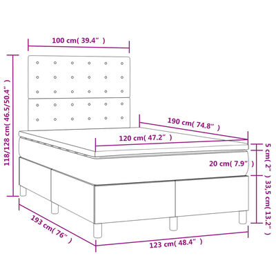 vidaXL Pat cu arcuri, cu saltea și LED, roz, 120x190 cm catifea