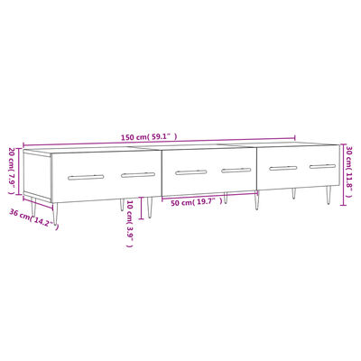 vidaXL Comodă TV, alb extralucios, 150x36x30 cm, lemn prelucrat