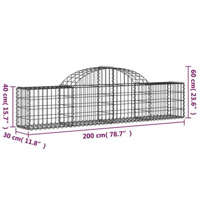 vidaXL Coșuri gabion arcuite 11 buc, 200x30x40/60 cm, fier galvanizat